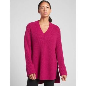 Athleta Shasta Sweater Magenta Wool Blend V-neck Oversized Casual Size XS